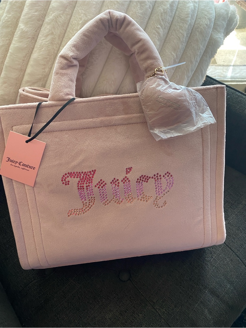 BRAND NEW-Large-Juicy Couture Pink Crystal Logo Tote
